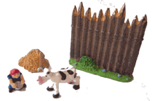 B�uerin mit Kuh, der Strohhaufen und Palisade